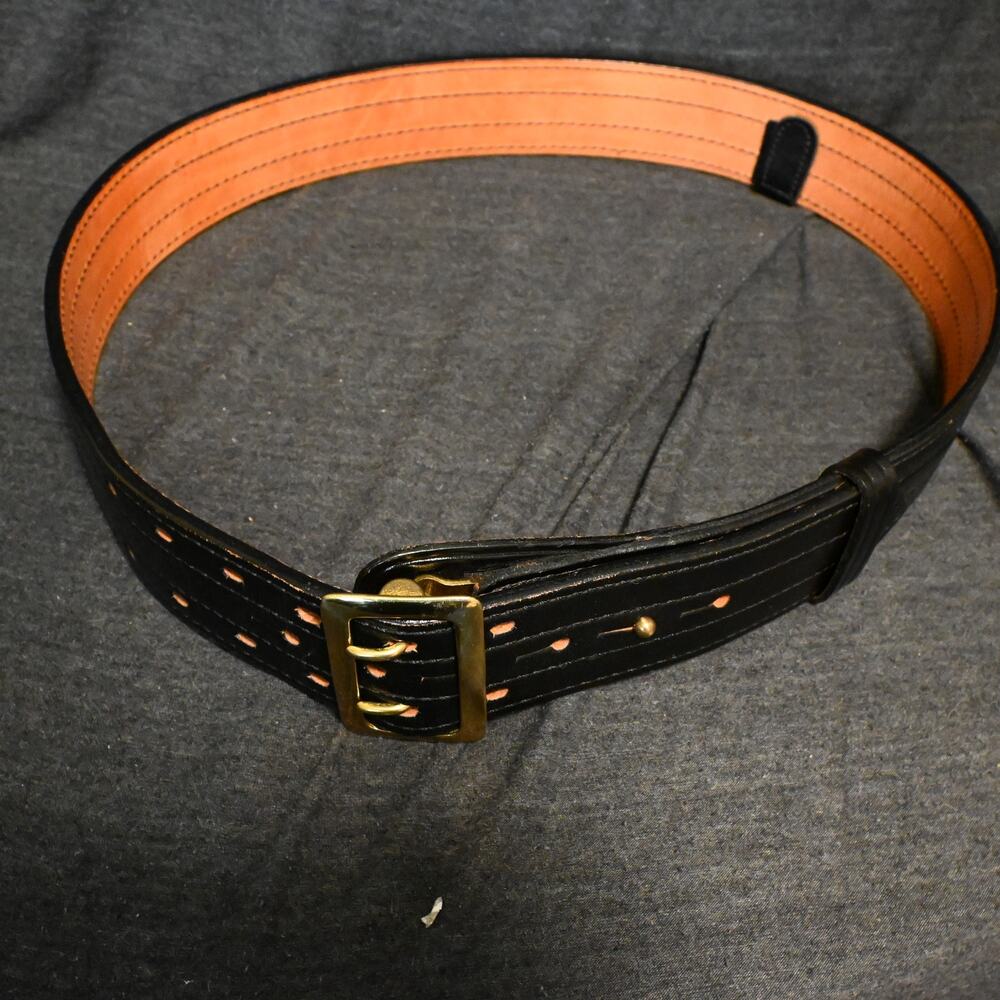 Don Hume Size 44 B103 Black Leather Police Issue Belt with Brass Buckle